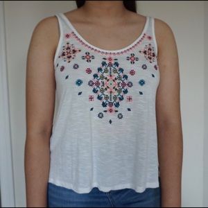 Aeropostale White Embroidered Tank